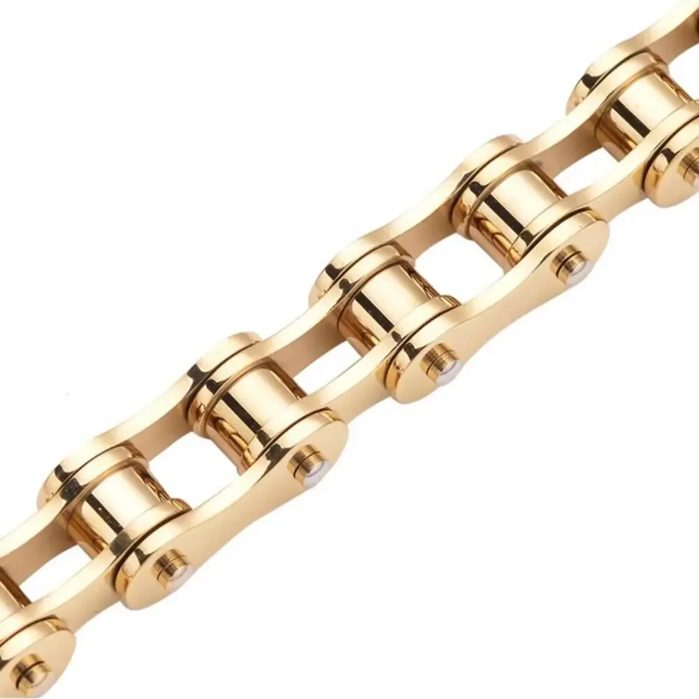 Bicycle Chain Style 10mm Men’s Bracelet in Plated Yellow Gold o/Stainless Steel